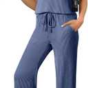 SHEWIN Women Casual Two Piece Sets Ribbed Knit Outfits Airport Pant Clothes 2026, L
