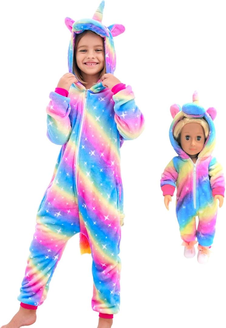 FZOSM Cute Girls Unicorn Halloween Costume Cosplay Onesie (7-8 Years, Blue/Pink)