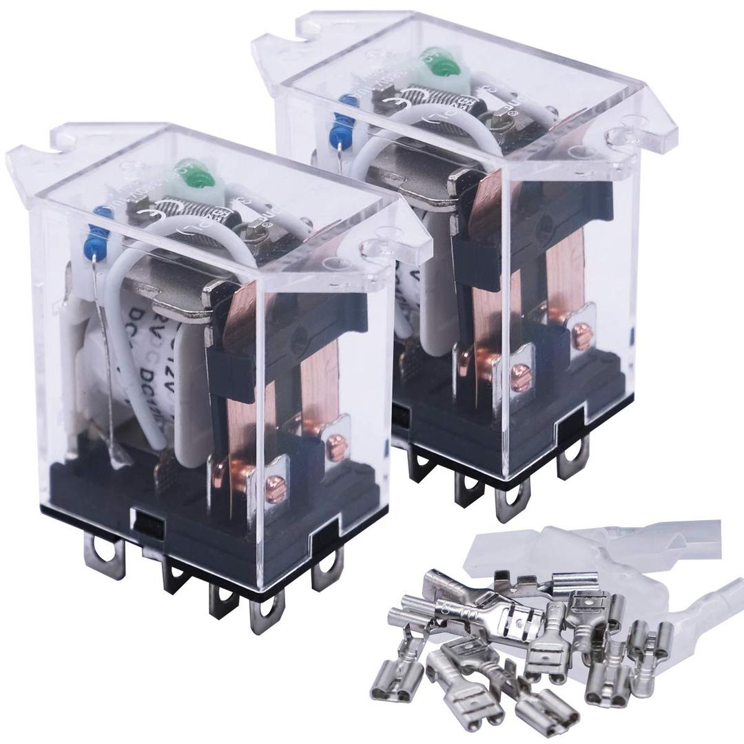 mxuteuk 2pcs DC 12V Coil 8 Pin 10A DPDT LED Indicator Electromagnetic Power Relay General Purpose JQX-13F-DZ-DC12V