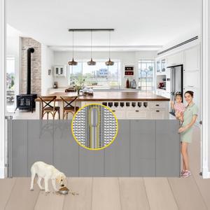 Reinforced 42 Tall x 100 Wide Retractable Baby Gates Extra Tall Dog Gate with Rods to Prevent Crawling Through, Pet Gate for Large Openings Extra Wide Mesh Baby Gate for Stairs, Gray