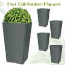 Yungyan Set of 4 Tall Outdoor Planters 20 Inches Tall Front Porch Planters Heavy Duty Flower Pot No Baskets Self Watering for Outdoor & Indoor (Grey)