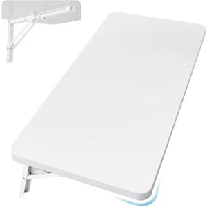 Upgrade Wall Mounted Folding Table 31.5L x 15.7W, Laundry Folding Table with Heavy Duty Metal Collapsible Shelf Brackets, Wall Mounted Desk Fold Down for Small Spaces, White