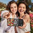 Magnetic Case for iPhone 17 Pro, Compatible with MagSafe,Cute Colorful Floral Pattern for Women Girls, Aesthetic Soft Slim Girly Pattern Phone Case Full Protection TPU, Black