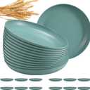 12 Pcs Unbreakable Deep Dinner Plates Set, 10 inch Reusable Plastic Wheat Straw Plates, Microwave and Dishwasher Safe Plate for Kitchen, Lightweight Plate for Dessert, BPA Free, Dark Green