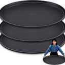 3 Pcs Large Restaurant Serving Trays 24" x 29" Oval Plastic Food Serving Tray Non Slip Rubber Lined Black Serving Tray for Cafeteria (3)