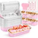 50 Pack Mini Loaf Pans with Lids Rectangle Individual Cake Pans Aluminum Foil Pans for Large Gatherings Picnics Vacations Parties Mothers Day Party Favors(Pink, 6.8 OZ)