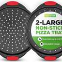 NutriChef 2-Piece 13-Inch Nonstick Pizza Tray, Round Carbon Steel Non-Stick Pizza Pan with Perforated Holes, Premium Bakeware Pizza Screen with Silicone Grip Handles, Dishwasher Safe, NCBPIZX2