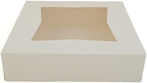 Southern Champion Tray 24233 Paperboard White Window Bakery Box, 10" Length x 10" Width x 2-1/2" Height (Case of 200) (NEW EDITION)