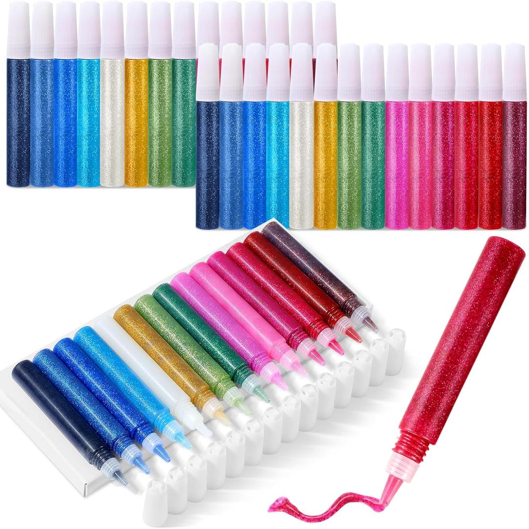 Motipuns 42 Pcs Glitter Suncatcher Paint Pen Bulk for Kids DIY Stained Glass Pigment Window Art Pens Suncatcher Paint Markers Crafts Sets 14 Colors