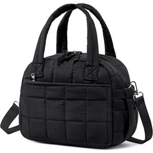 LEDAOU Lunch Box for Women Lunch bag Quilted Puffer Lunch Box with Adjustable Strap Insulated Reusable Lunch Tote for Work School Picnic Travel (Black)