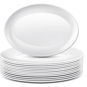Dandat 12 Pcs Large Serving Platters Oval Trays White Plates Serving Dish for Wedding Party Restaurant Home Steak, Taco, Sushi, Appetizer, Cake (16 Inch)
