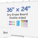 EAONE Magnetic Dry Erase Board for Wall 36 x 24, Double Sided White Board, Silver Aluminum Frame Whiteboard Kit for Office Home School, with 1 Dry Eraser & 4 Magnetic Pins & 5 Multicolor Markers