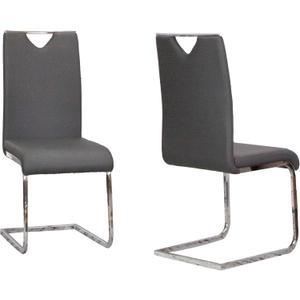 Sunset Trading Doral Faux Leather Upholstered Dining Chairs | S-Shaped Polished Chrome Cantilever Base | Charcoal Gray Padded Seats & High Backs | Set of 2 | Contemporary, Modern Kitchen Sidechairs