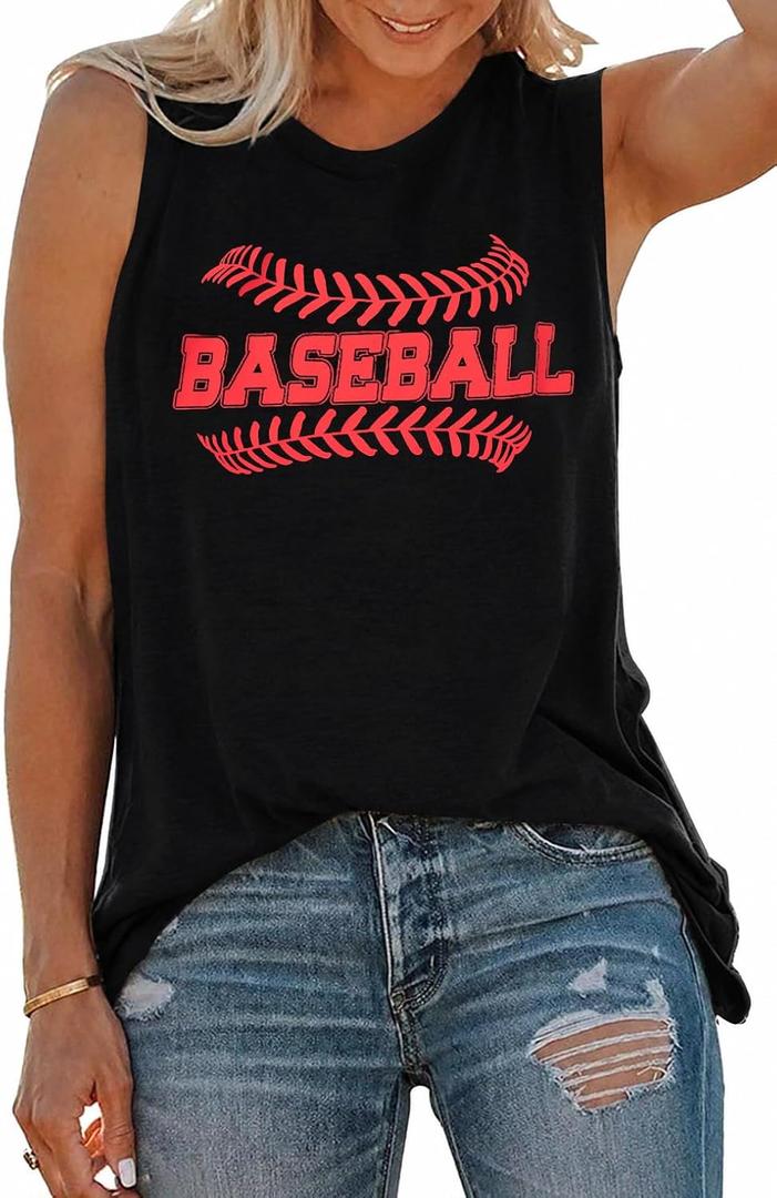 Baseball Tank Top Women Heart Print Baseball Tanks Workout Graphic Vest Top (Gray, L)