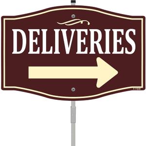 Deliveries with Right Arrow Sign Package Delivery Instructions 12" x 8" With 28" Long Metal Stake Shipping and Receiving With Stand Aluminum Outdoor Use Yard Business Home