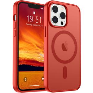 SUPFINE Magnetic for iPhone 13 Pro Max Case (Compatible with MagSafe) (Military Grade Drop Protection) Slim Translucent Matte Shockproof with Anti-Fingerprint Phone Case,Red