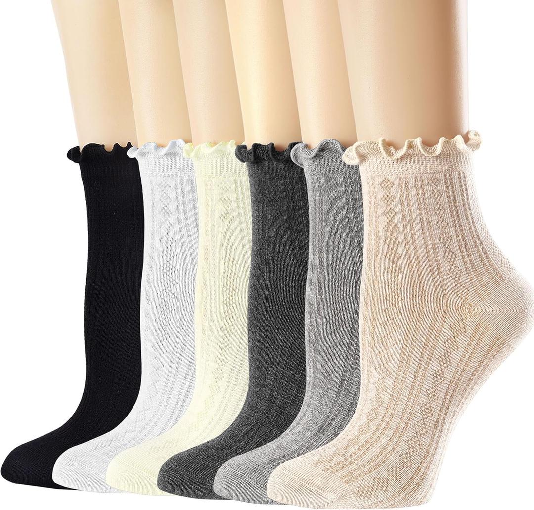 Mcool Mary Womens Crew Socks Ruffle Casual Cotton Frilly Breathable Cute Knit Lettuce Trim Dress Ankle Socks 6 Pack (9-11)