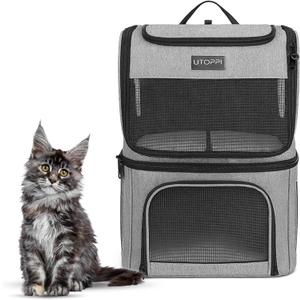 Cat Backpack Carrier for 2 Cats, Kittens or Small Dogs, Foldable & Breathable Pet Travel Bag, Cat Carrier Soft Sided & Lightweight, Holds up to 10kg, Ideal for Hiking, Camping & Picnic