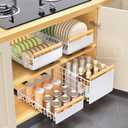 Pull-Out Double/Single Tier Dish Rack for Cupboard, Slide Out Dish Drying Rack for Kitchen Cabinets, Pull Out Drawer for Kitchen Under Sink Organizer (Storage Rack)