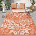 GENIMO Outdoor Rug Waterproof for Patio Decor, 6' x 9' Reversible Plastic Straw Floral Camping Carpet, Large Area Rugs Mats for RV, Camper, Deck, Balcony, Porch, Beach, Picnic, Orange & Beige