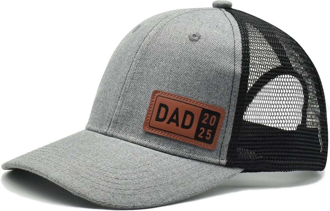 Dad Hat 2025, Gifts for New Dads, Leather Patch Adjustable Daddy Trucker Caps for Father's Day Birthday Gift