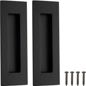 Malimali 6 Inch Recessed Finger Flush Pulls for Pocket Door Closet Door, Sliding Barn Door Handle, Matte Black Stainless Steel Rectangular Door Pulls Hardware(2 Pack)