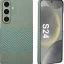 Carbon Fiber Phone Case for Samsung Galaxy S24, Slim 0.03inch Fit Thin Minimal Lightweight S Ultra Aramid Fiber Cover, Support Wireless Charging, Case-Less Touch Feeling (Wavy Blue)