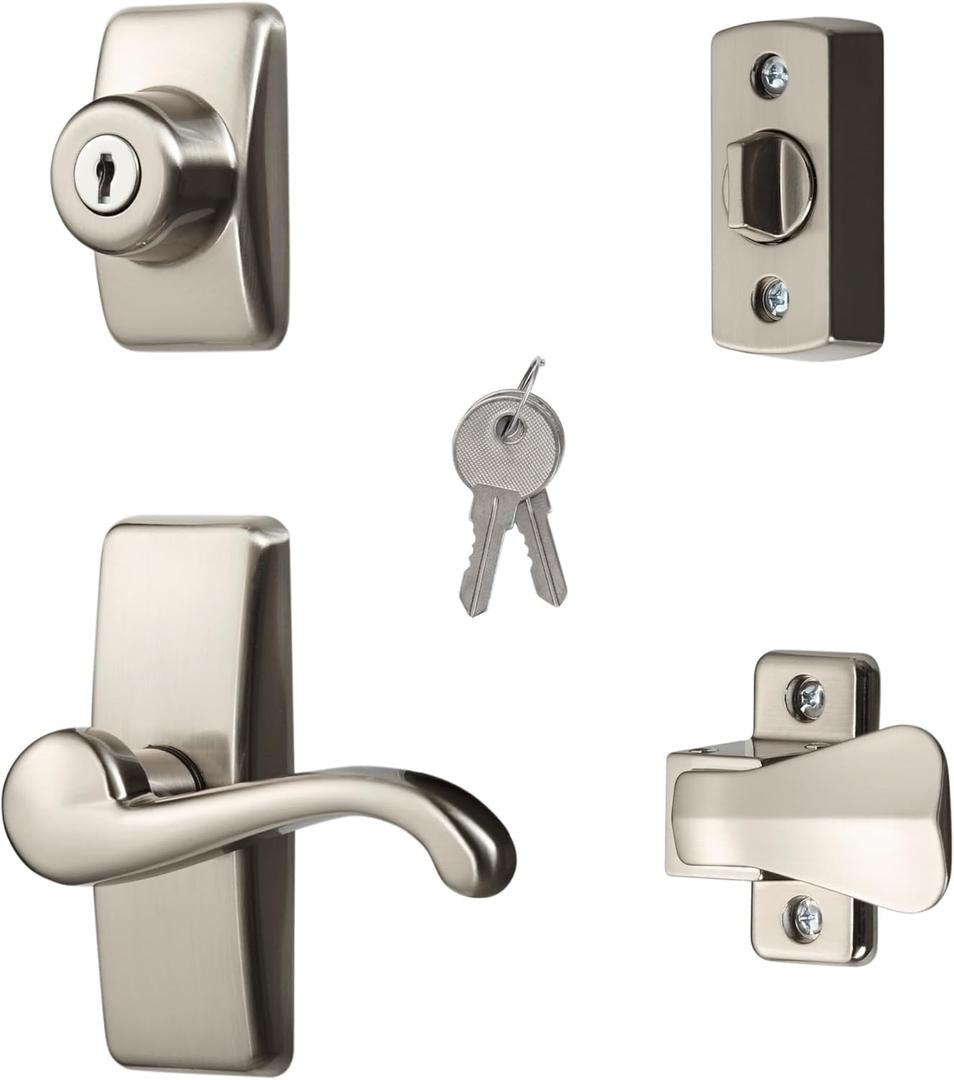 Ideal Security GL Door Lever Set with Keyed Deadbolt Lock for Storm and Screen Doors, Satin Nickel (4-Piece Set)