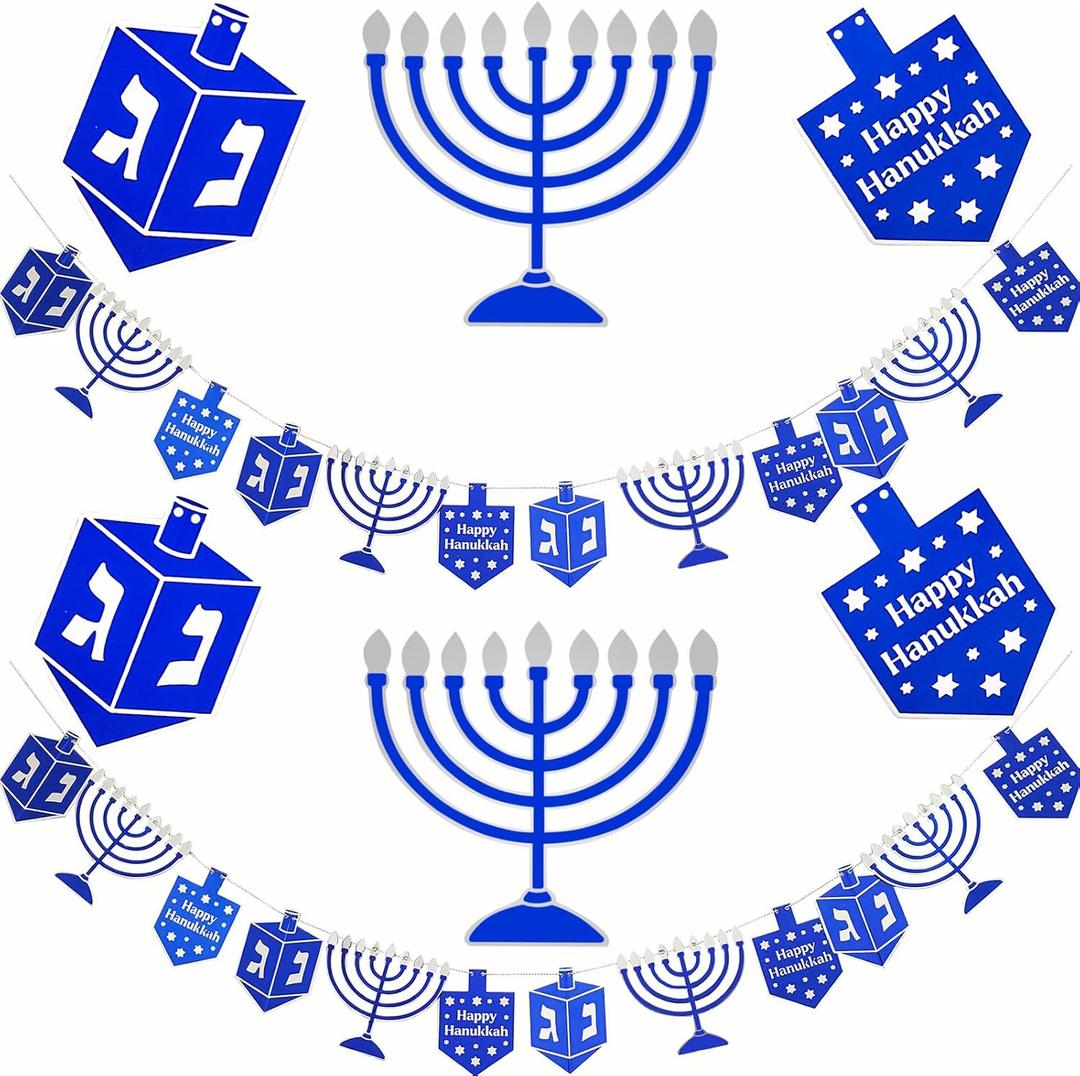 The Dreidel Company Hanukkah Glitter Garland, Menorah, Dreidel Decoration, Party Favor (2-Pack)