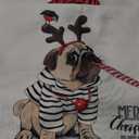 Set of 4 Linen Christmas Pug Throw Pillow Covers 18x18 Inch Dog in Striped Cardigan Horn Deer Home Decor Cushion Covers Square Pillowcases for Sofa Couch