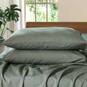 MooMee Bedding Pillowcases Pack of 2 100% Washed Cotton Linen Like Textured Breathable Durable Soft Comfy (Heathered Green, Queen)