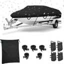 Boat Cover 17-19ft, Waterproof Trailerable Boat Cover, Heavy Duty UV Resistant Marine Grade Polyester Canvas, Fits 17-19ft V-Hull, Tri-Hull, Fishing Runabout Boat with Tightening Strap (17-19 ft, Beam width up to 96")