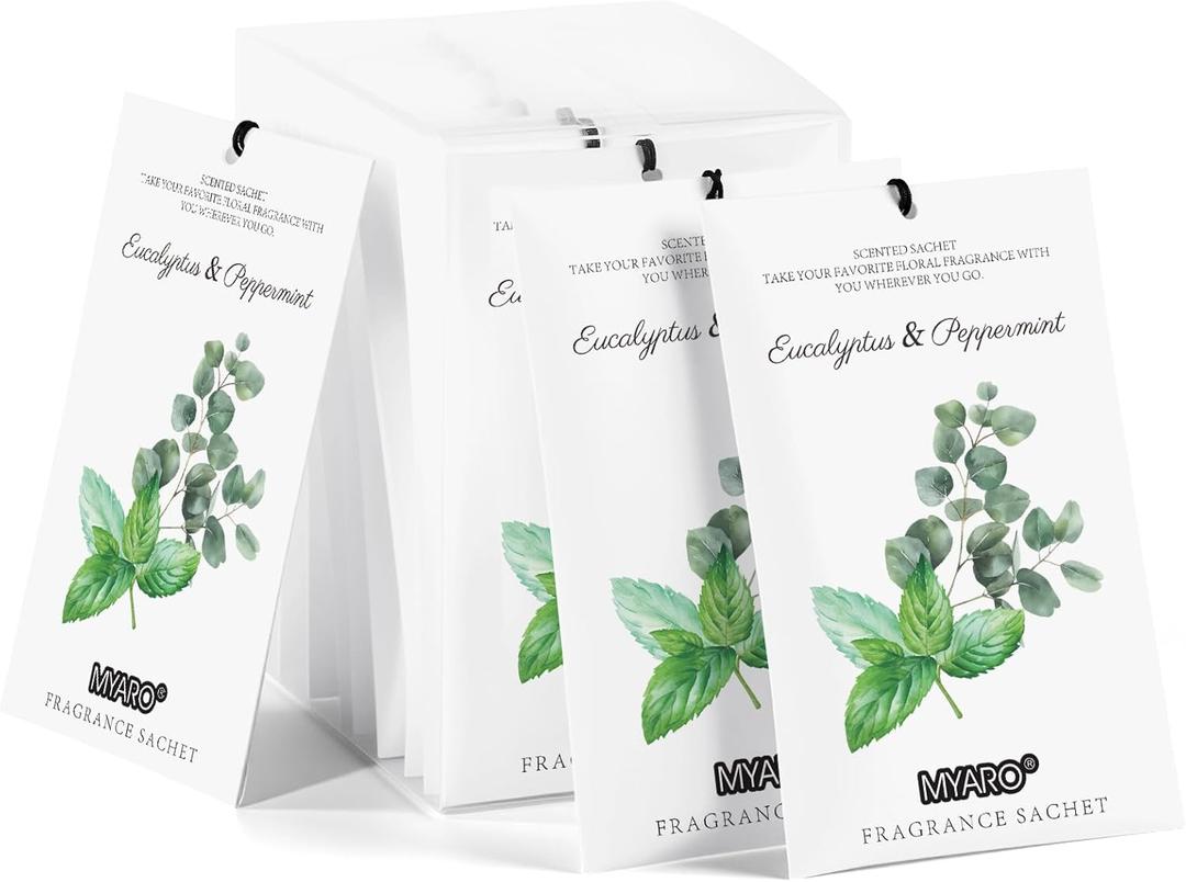 MYARO 12 Packs Eucalyptus Mint Scented Sachets for Drawer and Closet, Long-Lasting Closet Sachet Bags Drawer Deodorizers Fresh Scents, Home Fragrance Air Freshener