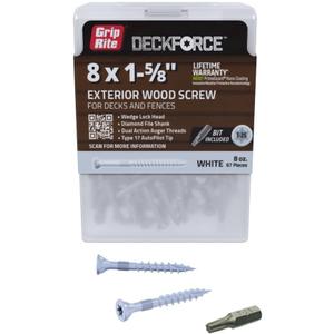 Grip-Rite GRDF158STWH67 DeckForce #8 x 1-5/8" Nano Coated Wood Screws, White, 67 Count Box