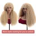 Curly Wig with Bangs Blonde Curly Wig for Women Synthetic Curly Wigs Skin-friendly Synthetic Fibersc for Daily Festival Holiday Use Long Curly Wig 26 Inch, Blonde