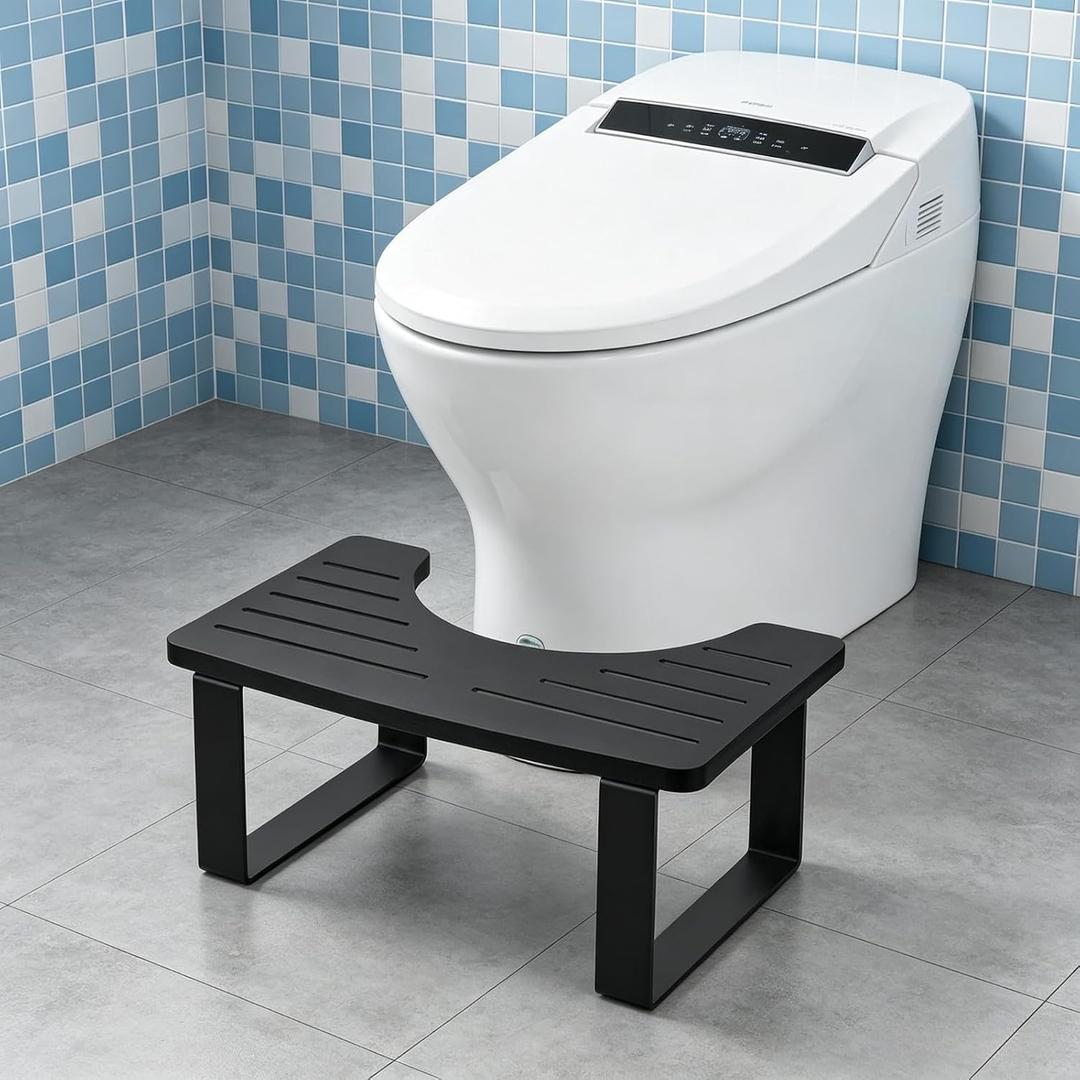 Bamboo Bathroom Toilet Potty Stool, Black, 2 inches x 17.5 inches x 13.2 inches