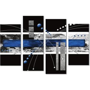 YPY Black Blue Canvas Wall Art - 4 Panels Modern Abstract Picture Set for Home Decoration - Extra Large Contemporary Painting Artwork Ready to Hang Living Room Bedroom W64 x H42