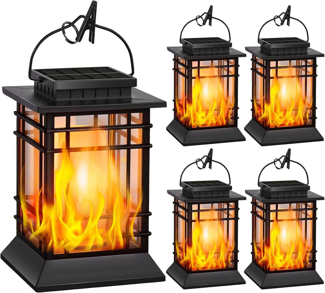 Brightever 4-Pack Solar Lanterns Outdoor Waterproof, 2026 Upgraded Flickering Flame Solar Lantern Outdoor Lights, Solar Powered Hanging Lantern Lights for Outside Patio Garden Yard Table Decor