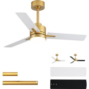 42'' Ceiling Fan with Lights and Remote, Low Profile Modern Ceiling Fan Gold, 6 Speed, Reversible, 3000k-6000k LED, Quiet DC Motor for Indoor Outdoor Bedroom Living Room