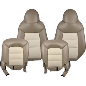 Front Perforated Leather Seat Cover Tan Driver & Passenger Bottom & Lean Back Compatible with Expedition Eddie Bauer 2003-2006