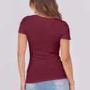 ANRABESS Women Short Sleeve Tops Scoop Neck Ribbed Knit Slim Fitted Basic Tee Shirts Casual Summer Clothes 2025 Fall Outfits (Red, M)