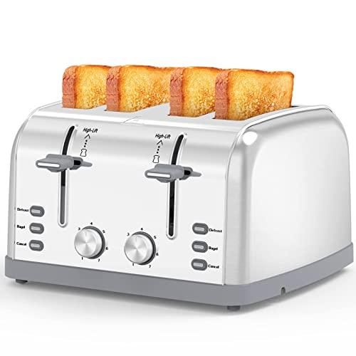 Toaster 4 Slice Retro Stainless Steel,Best Prime 4 Slice Toaster Wide Solt with 7 Shade Settings, Perfect for Waffles, Bagels and More Lainsten T-527