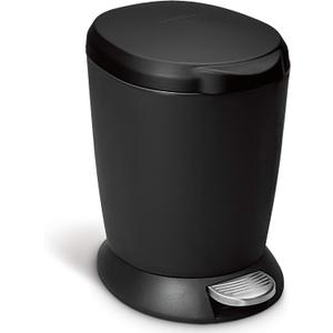 simplehuman 6 Liter / 1.6 Gallon Compact Plastic Round Bathroom Step Trash Can, Black