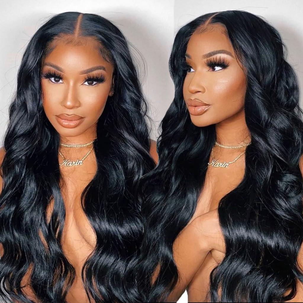 FABLLE 30 Inch Lace Front Wig Body Wave Wig Pre-Plucked with Baby Hair Natural Color Glueless Wig for Women Curly Wave Synthetic Lace Front Wig