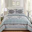 Fancy Linen 3pc Quilted Coverlet Bedspread Set New (King/California King, Brown Teal Floral)