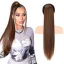SEIKEA 28" Ponytail Extensions Drawstring Long Straight Fake Pony Tail Natural Soft Clip in Hair Extension Synthetic Heat Resistant Hairpiece - Warm Medium Brown