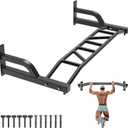 SELEWARE 48'' Heavy Duty Pull Up Bar Wall Mount Multi-function Chin up Bar with Home Gym Cable Pulley System LAT Pulldown Workout Attachments Heavy Bag Hanger