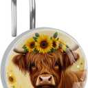 12 Pcs Sunflowers and Highland Cow Round Shower Curtain Hooks Stainless Steel Decorative Hanger Rings for Bathroom Kitchen Bedroom Curtain Rods
