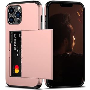 Nvollnoe for iPhone 13 Pro Max Case with Card Holder Heavy Duty Protective Dual Layer Shockproof Hidden Card Slot Slim Wallet Case for iPhone 13 Pro Max for Women&Men(Rose Gold)