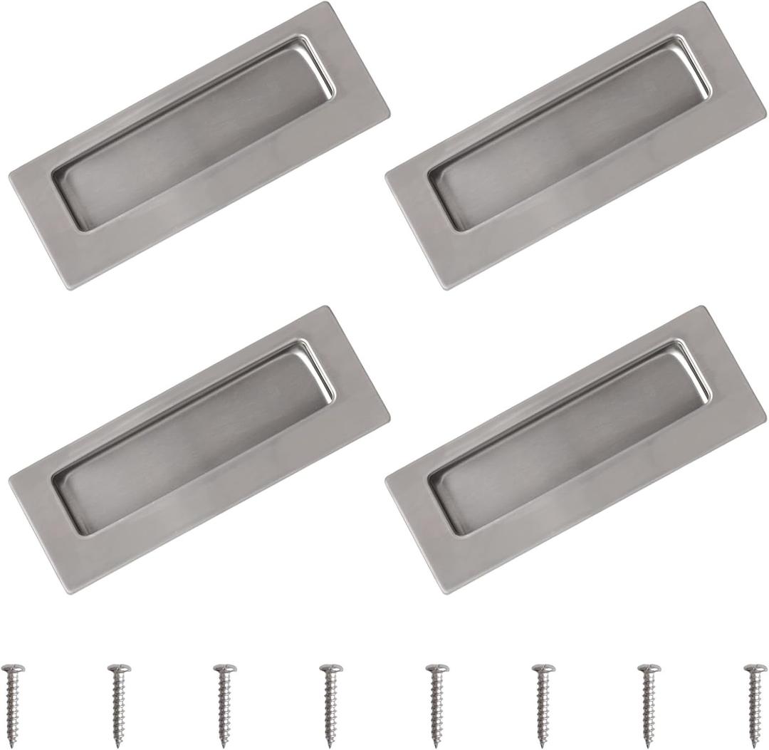 MOROBOR Rectangular Insert Sliding Door Pulls, 4 Pcs Stainless Steel Flush Closet Door Pulls Recessed Finger Flush Pulls for Pocket Door Wardrobe Cupboard